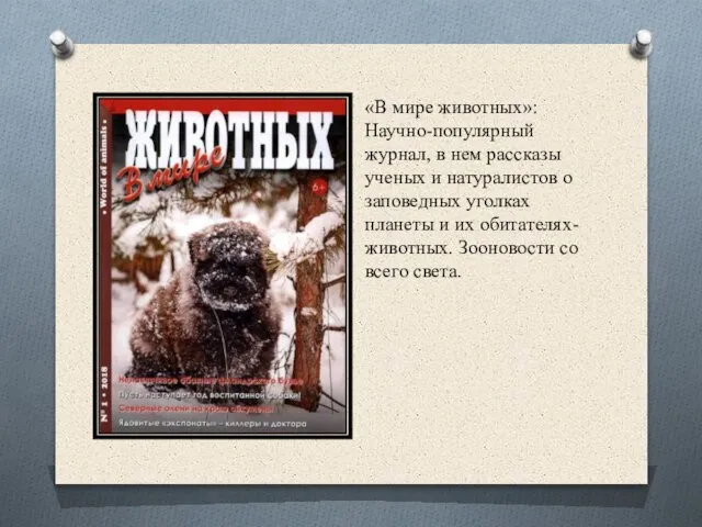 «В мире животных»: Научно-популярный журнал, в нем рассказы ученых и натуралистов о