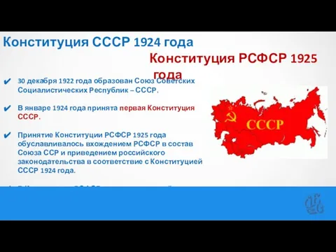 Конституция СССР 1924 года Конституция РСФСР 1925 года 30 декабря 1922 года