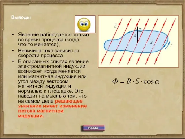 Выводы Явление наблюдается только во время процесса (когда что-то меняется), Величина тока