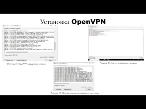 Установка OpenVPN Рисунок 10. OpenVPN запущен на сервере Рисунок 11. Клиент подключен