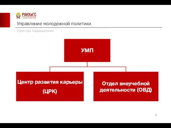 Управление молодежной политики Структура подразделения