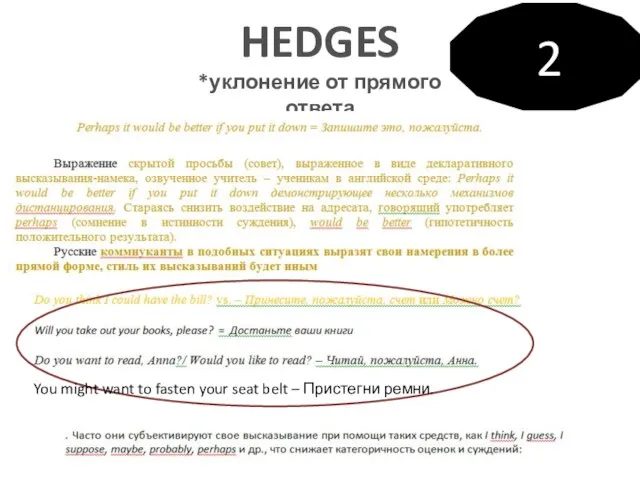 HEDGES *уклонение от прямого ответа 2 You might want to fasten your