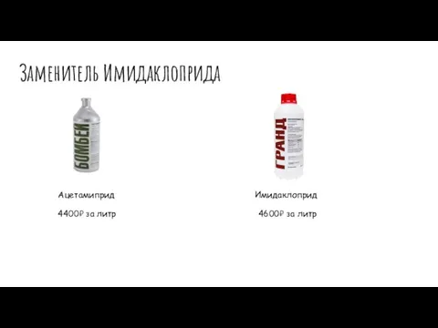 Заменитель Имидаклоприда Ацетамиприд Имидаклоприд 4400₽ за литр 4600₽ за литр