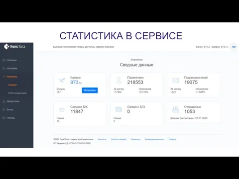 СТАТИСТИКА В СЕРВИСЕ Действия пользователя Брошенное действие