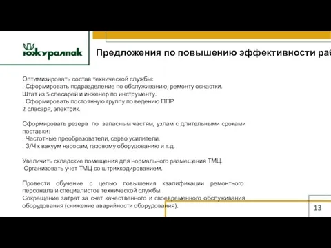 Предложения по повышению эффективности работы: 13