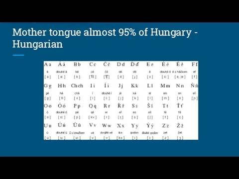 Mother tongue almost 95% of Hungary - Hungarian