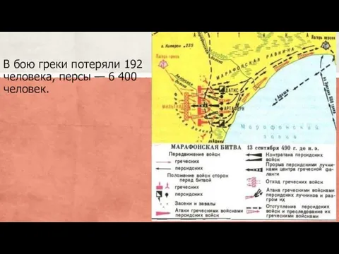 В бою греки потеряли 192 человека, персы — 6 400 человек.