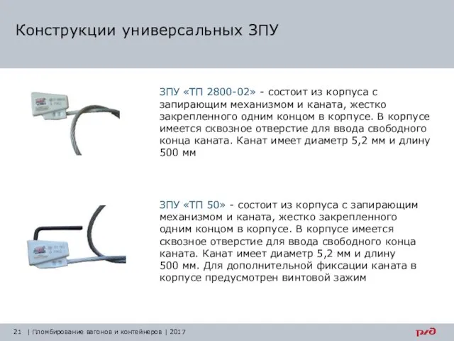 Конструкции универсальных ЗПУ | Пломбирование вагонов и контейнеров | 2017 ЗПУ «ТП