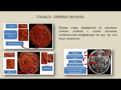 ГЛАВА II: «ЛИЧНЫЕ ПЕЧАТИ» Вторая глава, направлена на описание личных печатей с