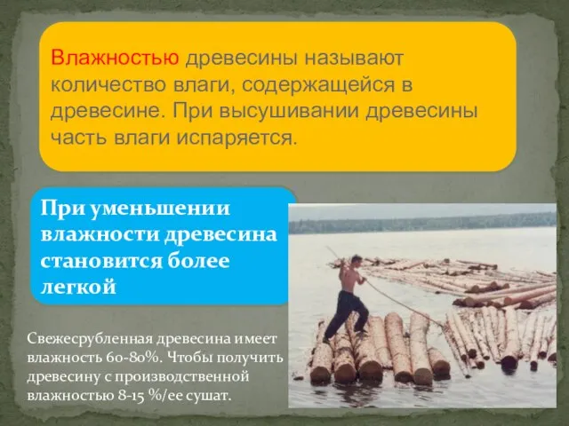 Влажностью древесины называют количество влаги, содержащейся в древесине. При высушивании древесины часть