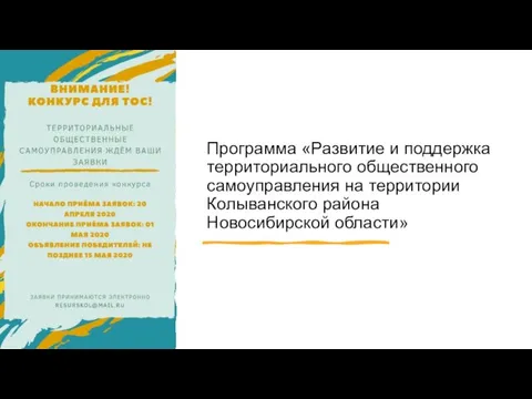 Программа «Развитие и поддержка территориального общественного самоуправления на территории Колыванского района Новосибирской области»