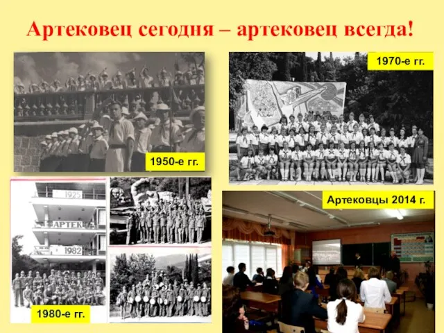 Артековец сегодня – артековец всегда! 1950-е гг. 1980-е гг. 1970-е гг. Артековцы 2014 г.