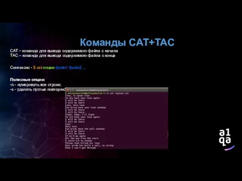 Команды CAT+TAC CAT – команда для вывода содержимого файла с начала TAC