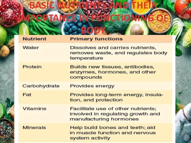 BASIC NUTRIENTS AND THEIR IMPORTANCE IN FUNCTIONING OF BODY