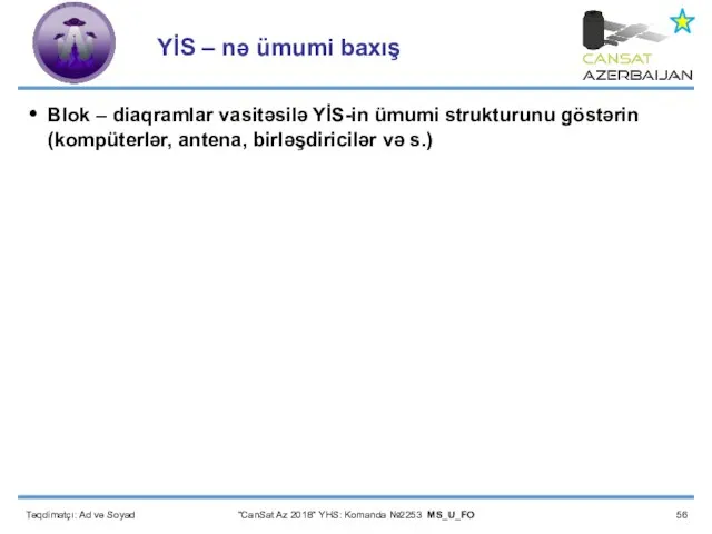 Təqdimatçı: Ad və Soyad “CanSat Az 2018” YHS: Komanda №2253 MS_U_FO YİS