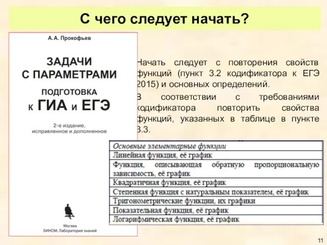 С чего следует начать? Начать следует с повторения свойств функций (пункт 3.2