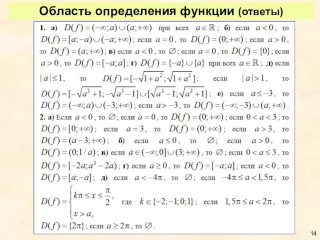 Область определения функции (ответы)