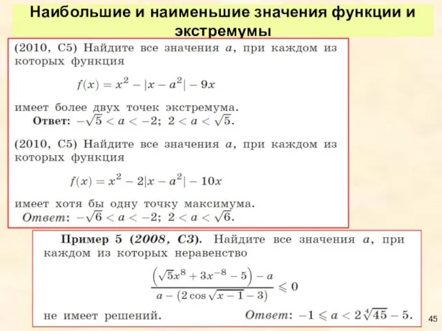 Наибольшие и наименьшие значения функции и экстремумы