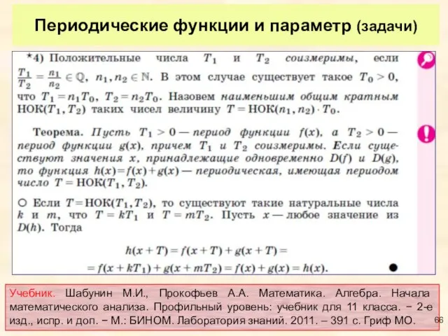 Периодические функции и параметр (задачи) Учебник. Шабунин М.И., Прокофьев А.А. Математика. Алгебра.