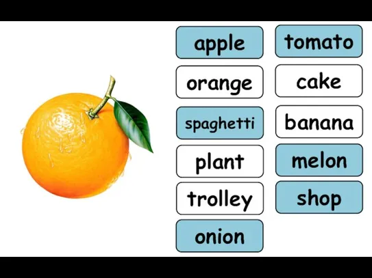 apple tomato orange cake spaghetti banana plant melon trolley shop onion