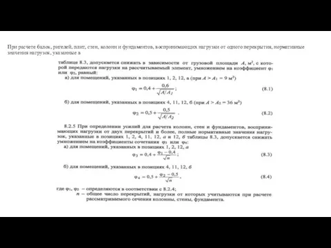 При расчете балок, ригелей, плит, стен, колонн и фундаментов, воспринимаю­щих нагрузки от