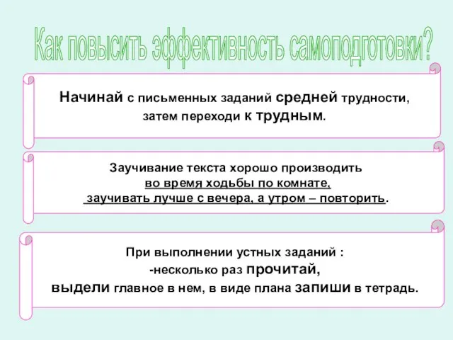 Как повысить эффективность самоподготовки? Начинай с письменных заданий средней трудности, затем переходи