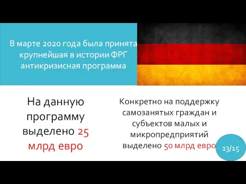 В марте 2020 года была принята крупнейшая в истории ФРГ антикризисная программа