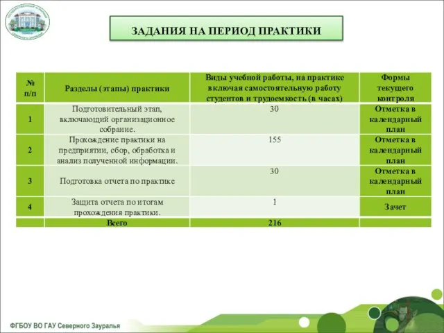 ЗАДАНИЯ НА ПЕРИОД ПРАКТИКИ