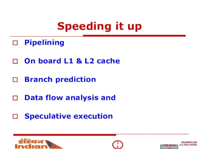 Speeding it up Pipelining On board L1 & L2 cache Branch prediction