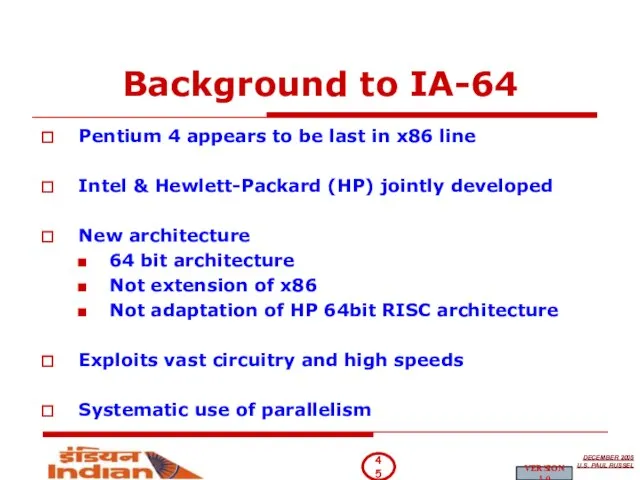 Background to IA-64 Pentium 4 appears to be last in x86 line