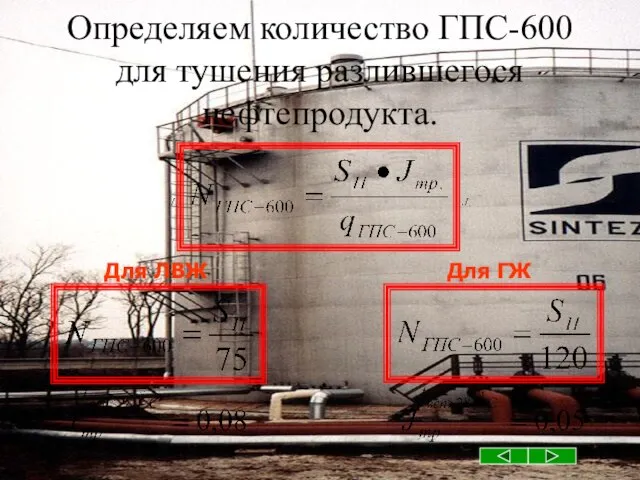 Определяем количество ГПС-600 для тушения разлившегося нефтепродукта. Для ГЖ Для ЛВЖ