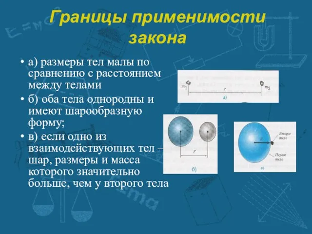 Границы применимости закона а) размеры тел малы по сравнению с расстоянием между