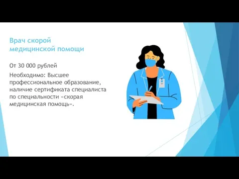 Врач скорой медицинской помощи От 30 000 рублей Необходимо: Высшее профессиональное образование,