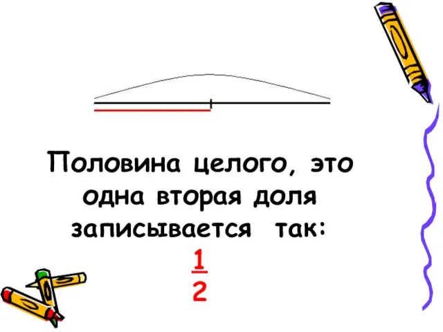 Половина целого, это одна вторая доля записывается так: 1 2