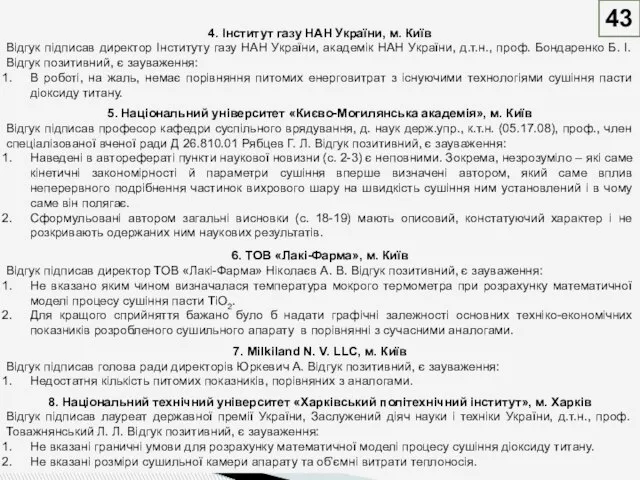 43 4. Інститут газу НАН України, м. Київ Відгук підписав директор Інституту