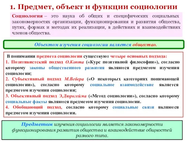 1. Предмет, объект и функции социологии Социология – это наука об общих