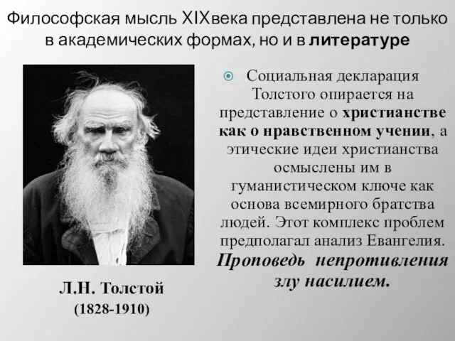 Философская мысль XIXвека представлена не только в академических формах, но и в