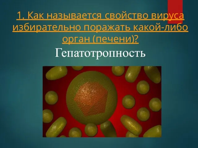 1. Как называется свойство вируса избирательно поражать какой-либо орган (печени)? Гепатотропность