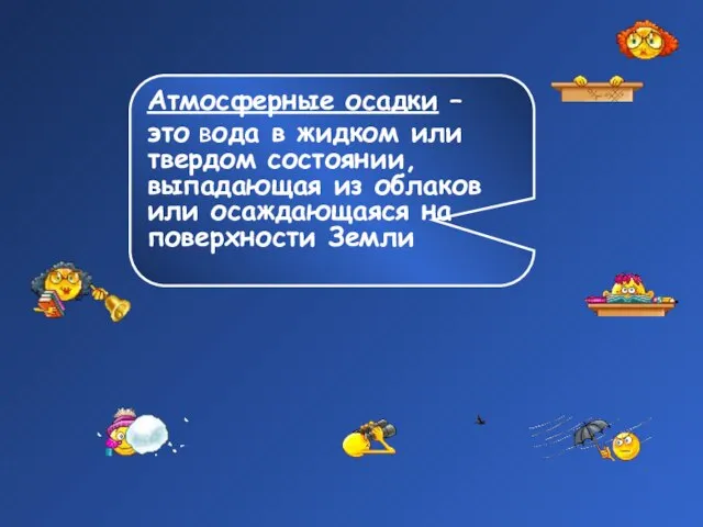 вспомните, что такое атмосферные осадки Атмосферные осадки – это вода в жидком