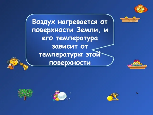 вспомните, от чего зависит температура воздуха? Воздух нагревается от поверхности Земли, и