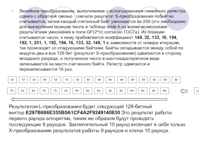 Линейное преобразование, выполняемое с использованием линейного регистра сдвига с обратной связью :