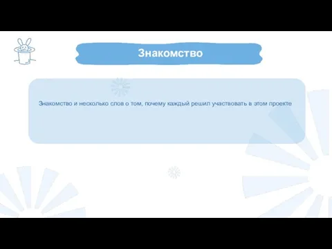 Знакомство Знакомство и несколько слов о том, почему каждый решил участвовать в этом проекте