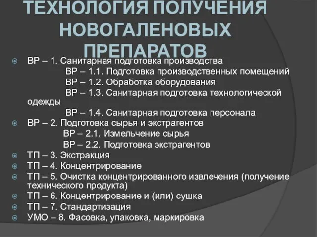 ТЕХНОЛОГИЯ ПОЛУЧЕНИЯ НОВОГАЛЕНОВЫХ ПРЕПАРАТОВ ВР – 1. Санитарная подготовка производства ВР –