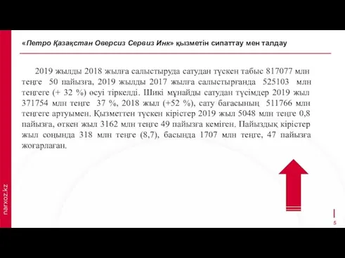 «Петро Қазақстан Оверсиз Сервиз Инк» қызметін сипаттау мен талдау 2019 жылды 2018