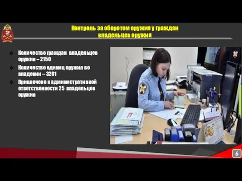 Количество граждан владельцев оружия – 2150 Количество единиц оружия во владении –