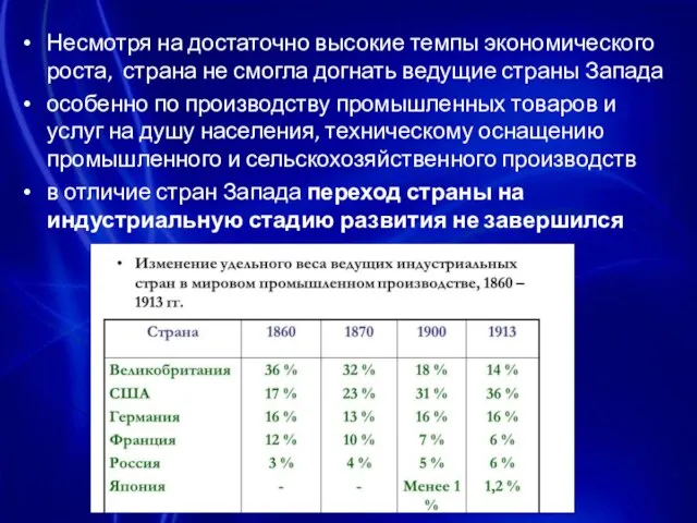 Несмотря на достаточно высокие темпы экономического роста, страна не смогла догнать ведущие