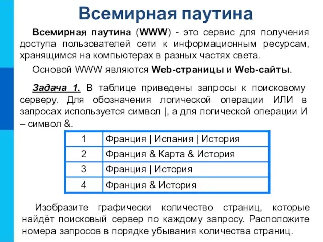 Всемирная паутина Всемирная паутина (WWW) - это сервис для получения доступа пользователей