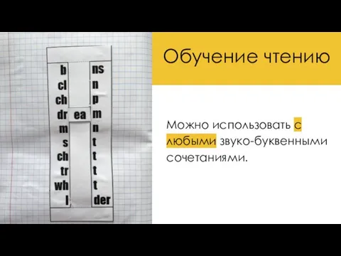 Можно использовать с любыми звуко-буквенными сочетаниями. Обучение чтению