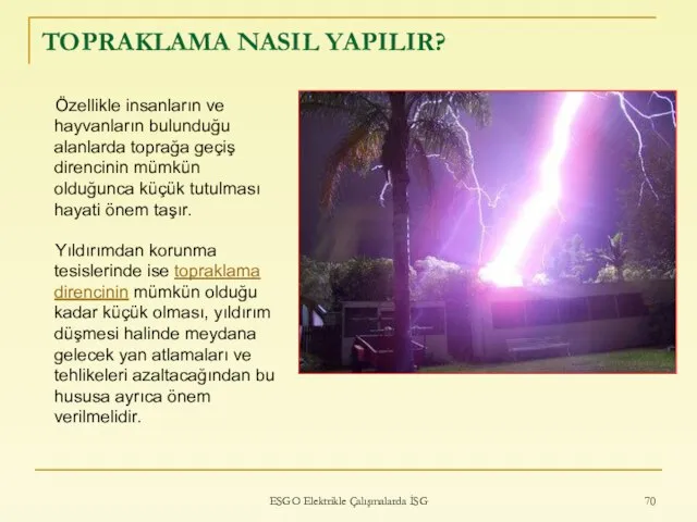 ESGO Elektrikle Çalışmalarda İSG TOPRAKLAMA NASIL YAPILIR? Özellikle insanların ve hayvanların bulunduğu