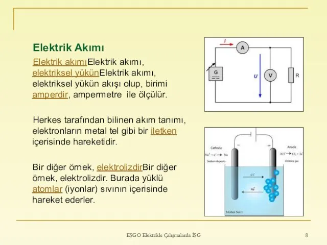 ESGO Elektrikle Çalışmalarda İSG Elektrik Akımı Elektrik akımıElektrik akımı, elektriksel yükünElektrik akımı,